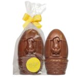 chocolate easter egg with basket and bunny design