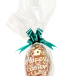 Happy easter handwritten easter egg in cello wrap with teal bow
