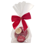 bauble shaped spiced hot chocolatebombe in bag with red bow